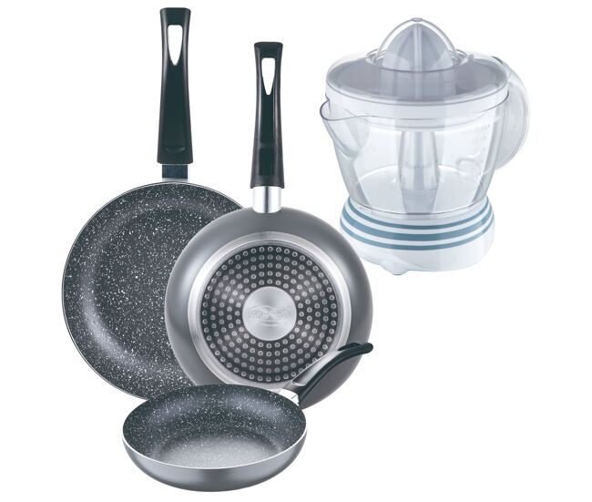 Set de frigideiras san ignacio de 3 peças + espremedor de frutas
