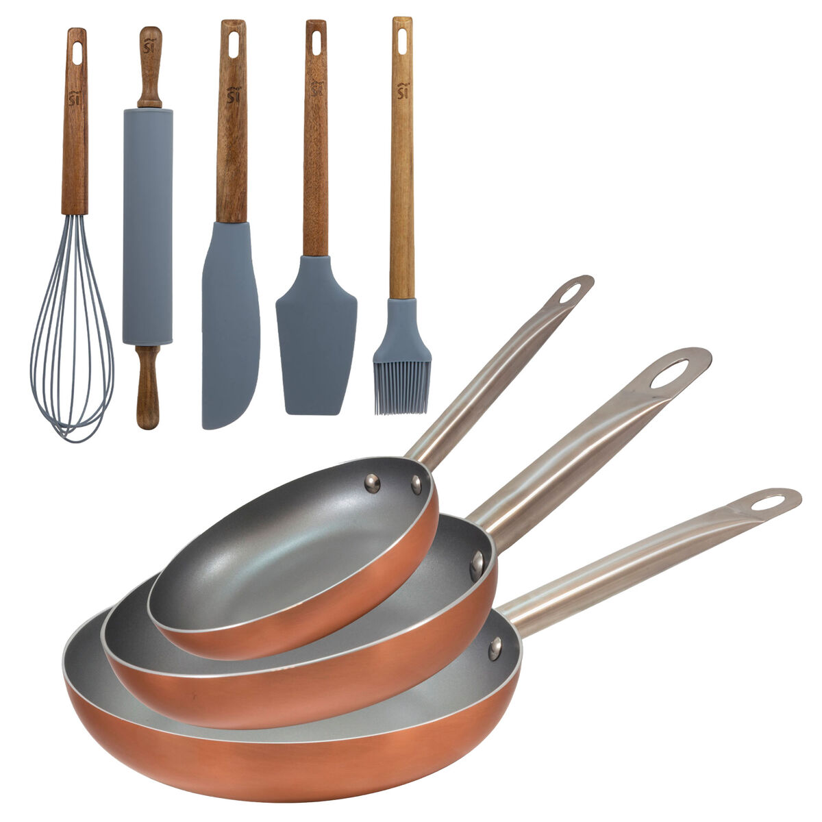 Set de frigideiras san ignacio com 3 peças + set de utensílios