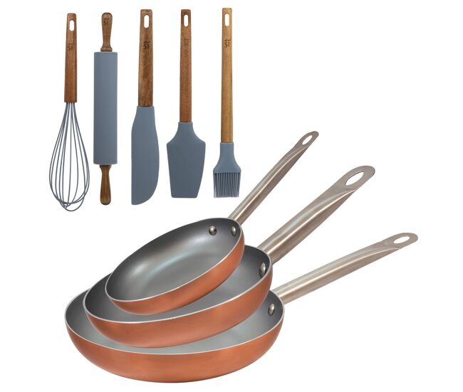 Set de frigideiras san ignacio com 3 peças + set de utensílios