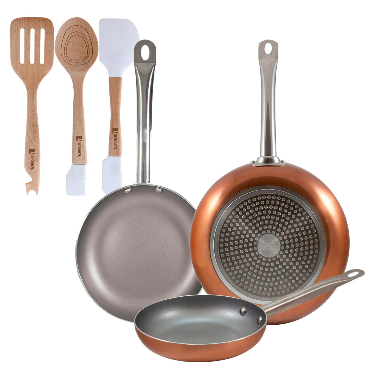 Set de frigideiras san ignacio de 3 peças + set de utensílios