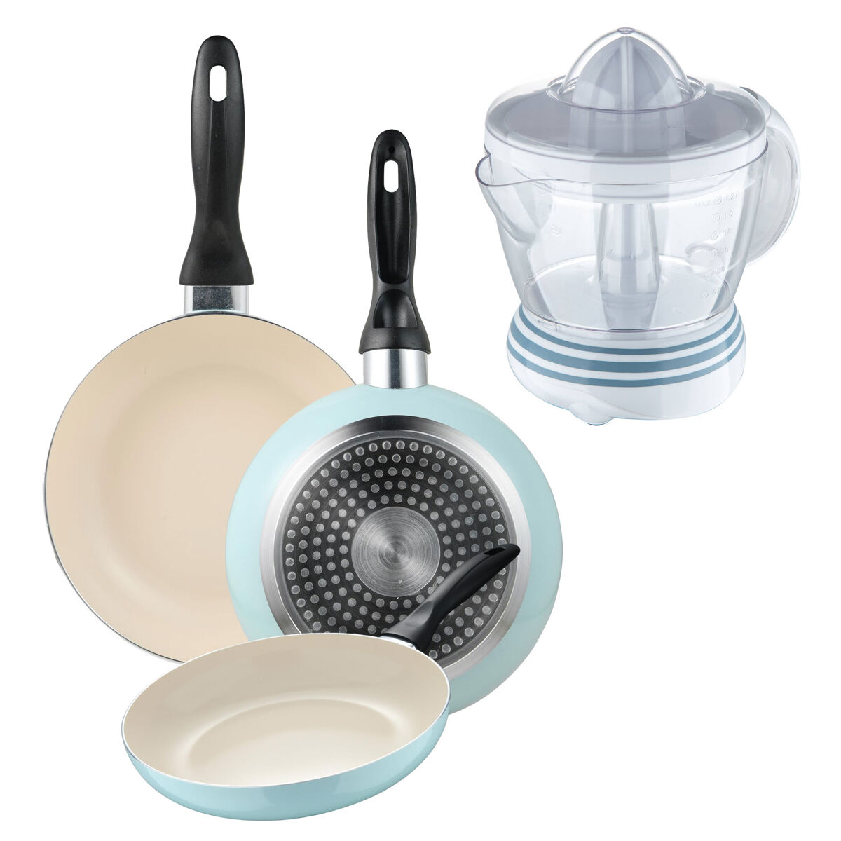Set de frigideiras san ignacio de 3 peças + espremedor de frutas