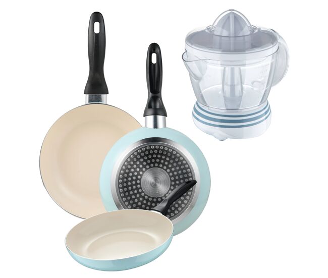Set de frigideiras san ignacio de 3 peças + espremedor de frutas