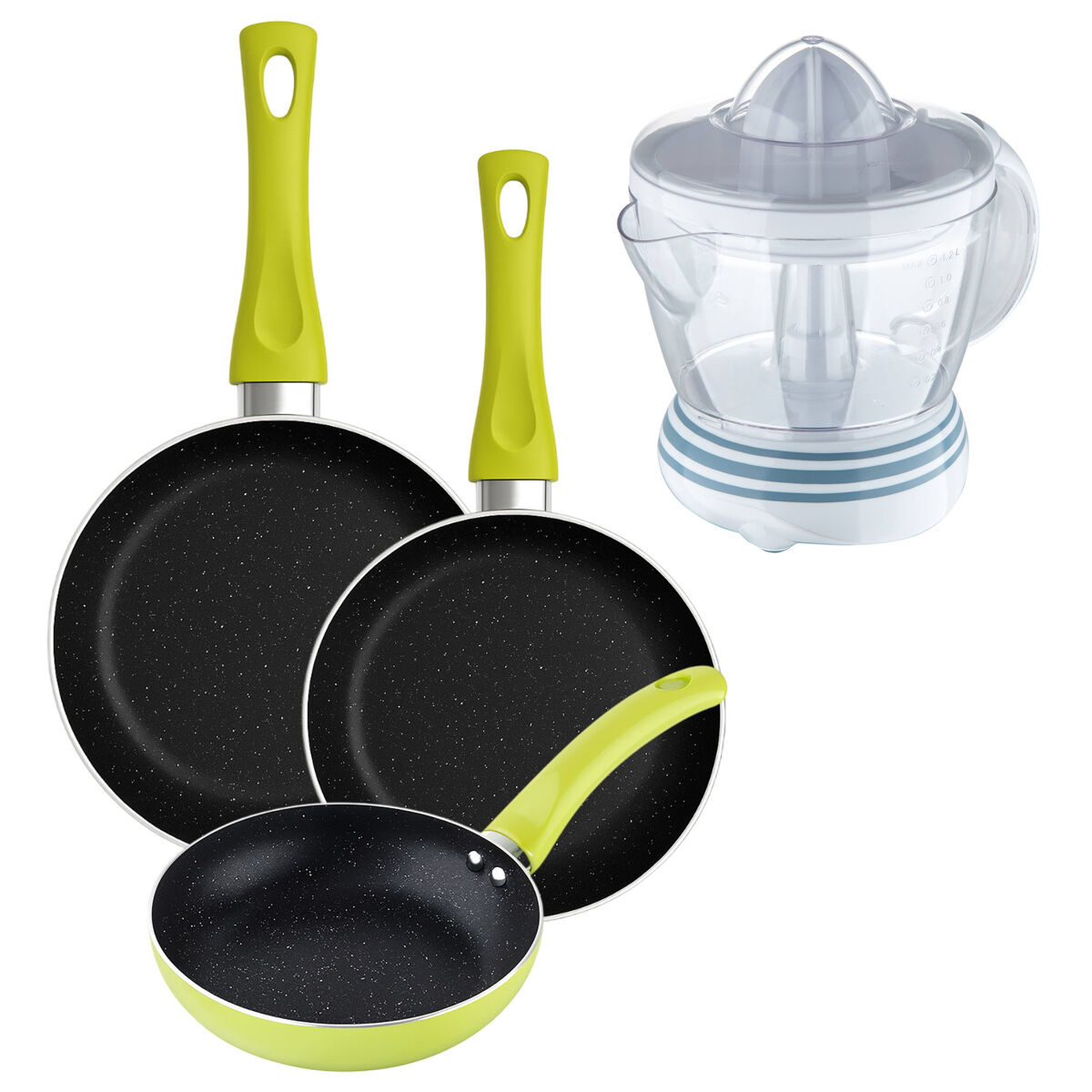 Set de frigideiras san ignacio de 3 peças + espremedor de frutas