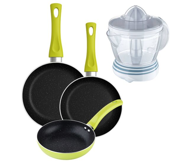 Set de frigideiras san ignacio de 3 peças + espremedor de frutas
