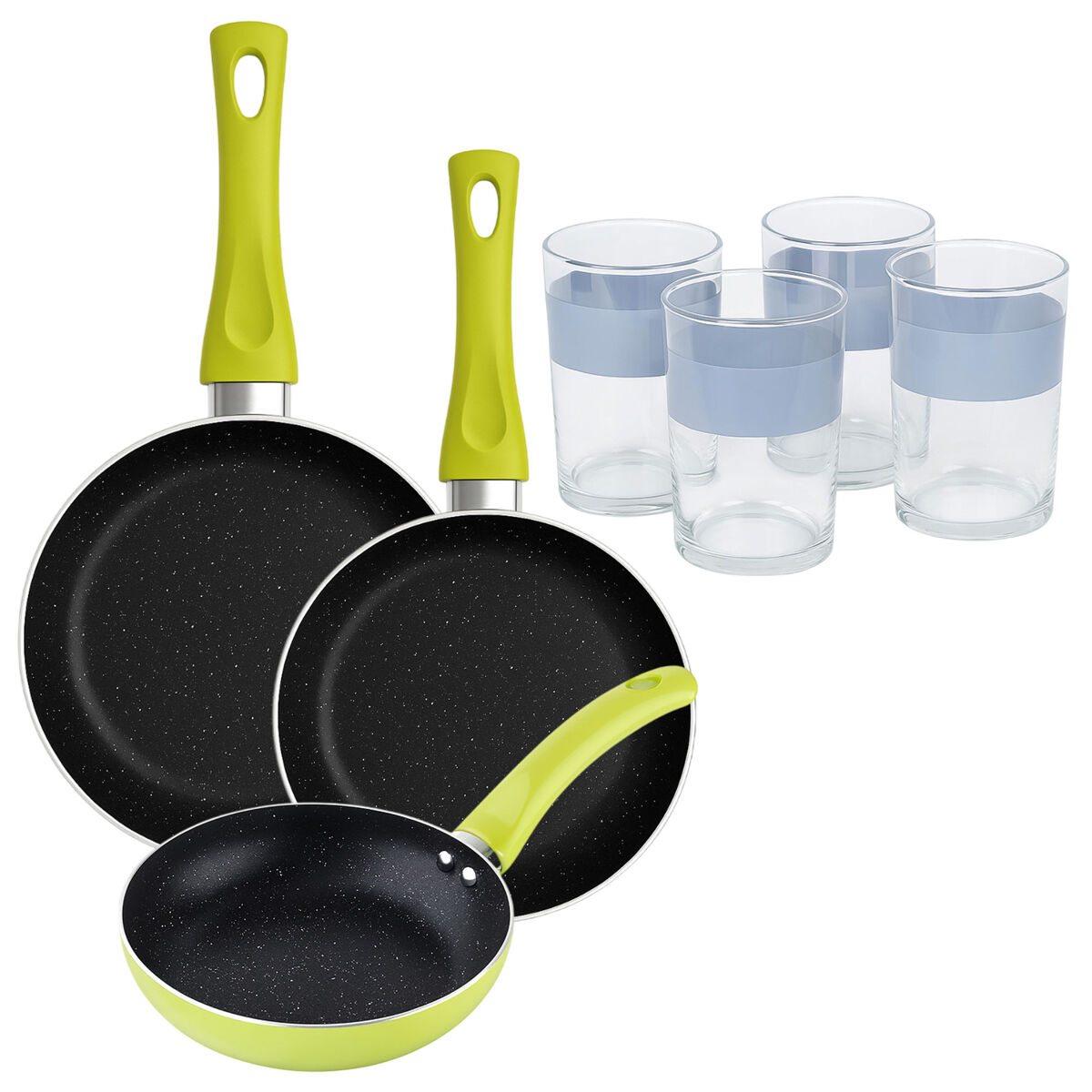 Set de 3 frigideiras san ignacio + set de 4 copos