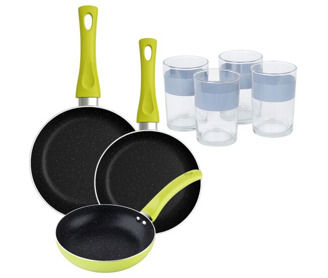 Set de 3 frigideiras san ignacio + set de 4 copos