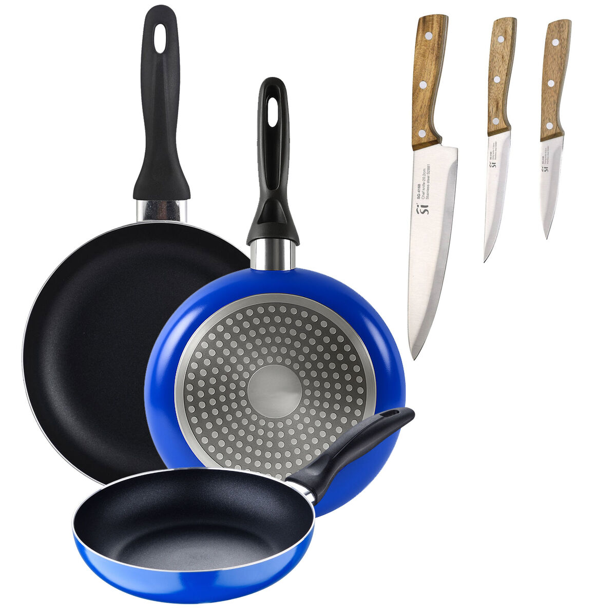 Set de frigideiras san ignacio de 3 peças + set de facas