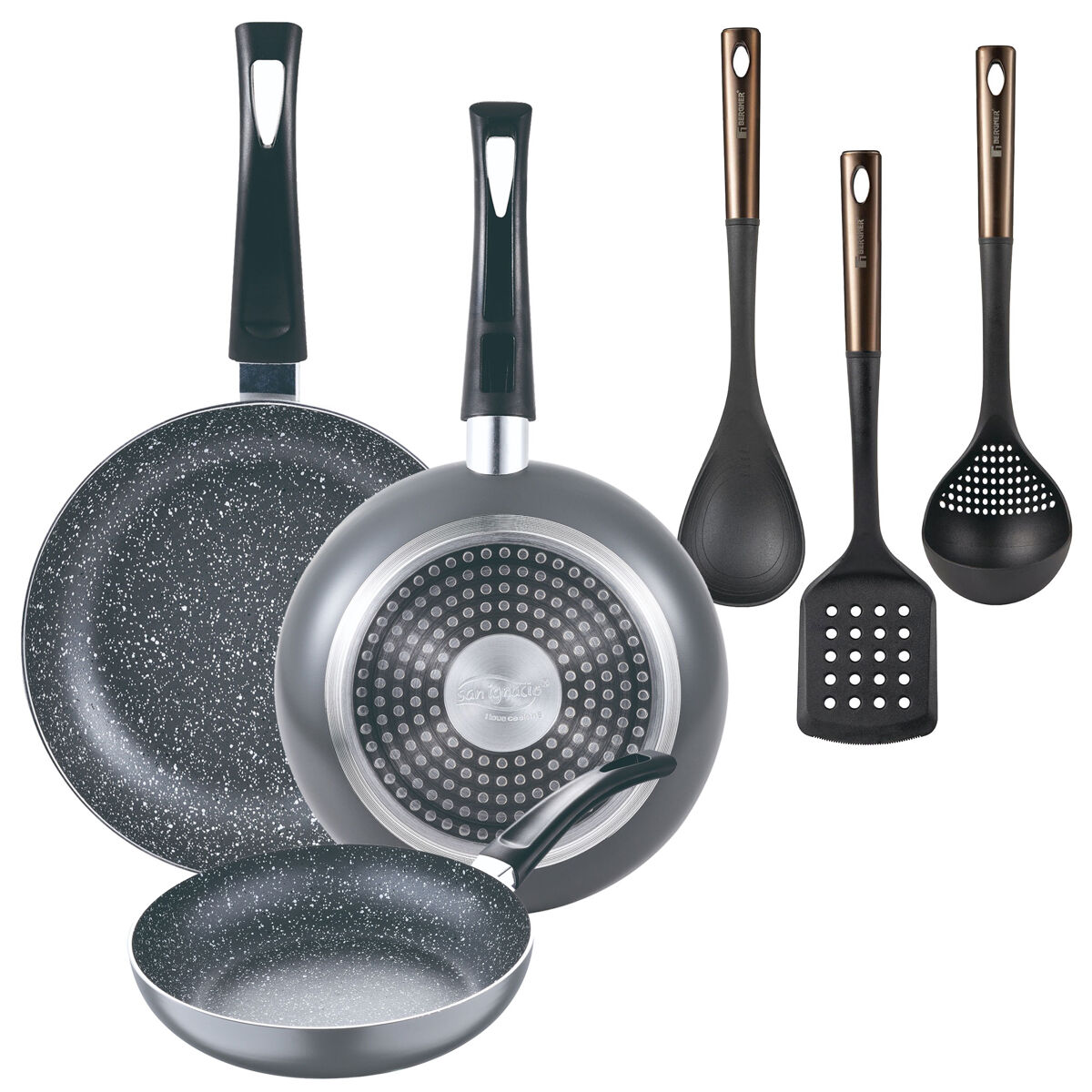 Set de frigideiras san ignacio de 3 peças + set de utensílios
