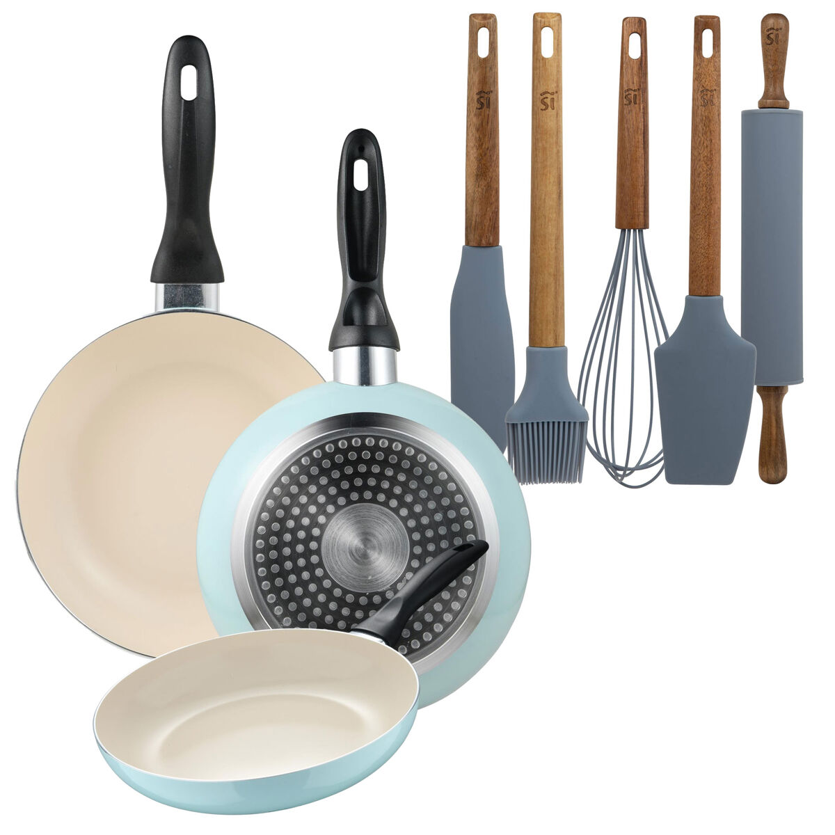 Set de frigideiras san ignacio com 3 peças + set de utensílios