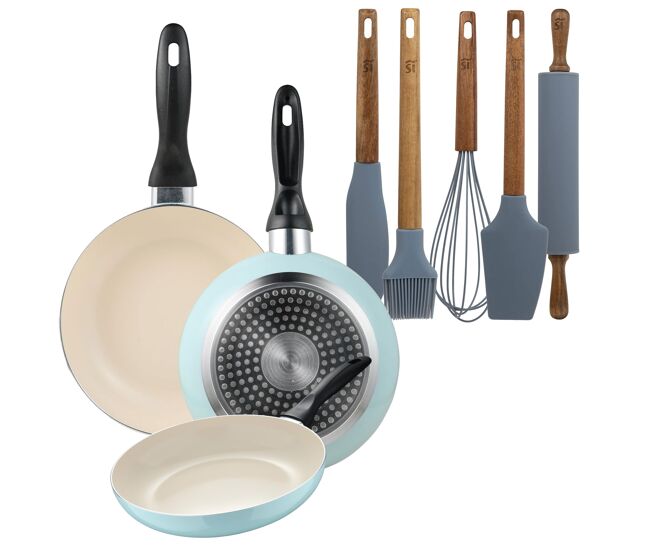 Set de frigideiras san ignacio com 3 peças + set de utensílios