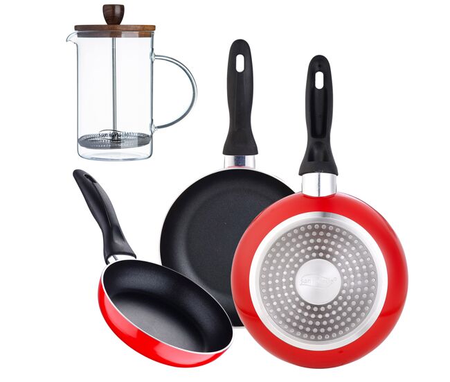 Set de frigideiras san ignacio de 3 peças + cafeteira francesa