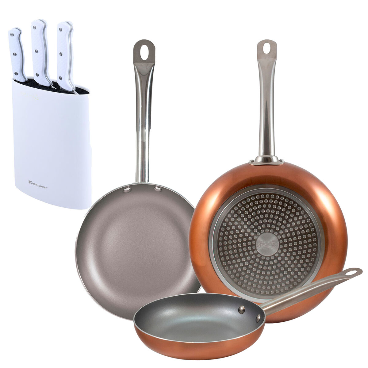 Set de frigideiras san ignacio de 3 peças + set de facas