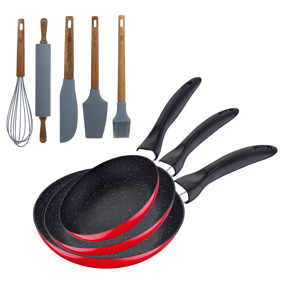 Set de frigideiras san ignacio com 3 peças + set de utensílios