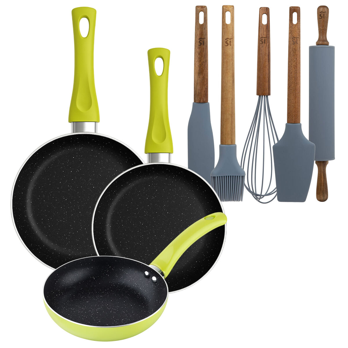Set de frigideiras san ignacio com 3 peças + set de utensílios