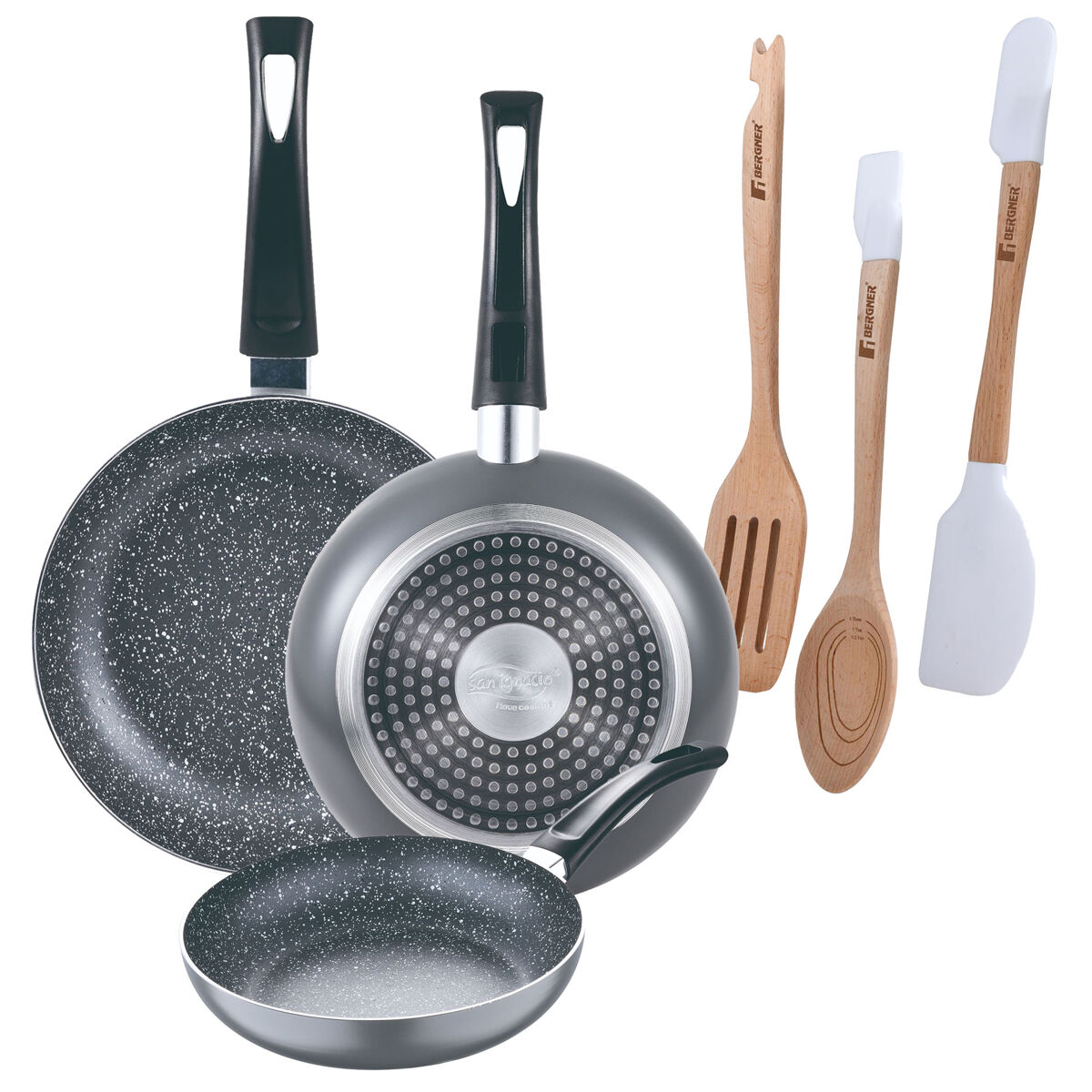 Set de frigideiras san ignacio de 3 peças + set de utensílios