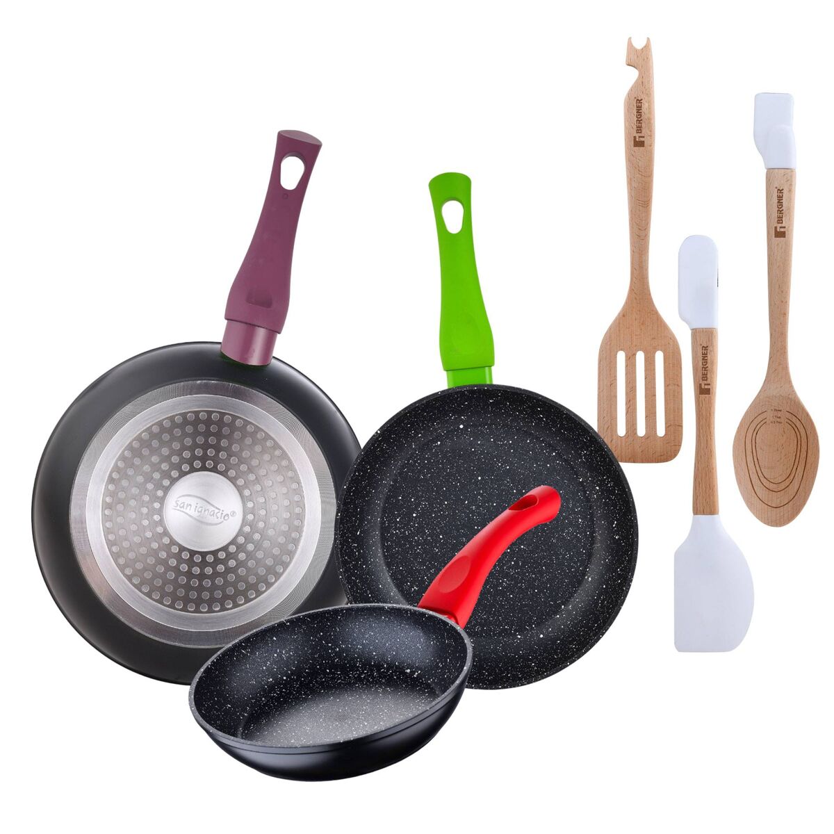 Set de frigideiras san ignacio de 3 peças + set de utensílios