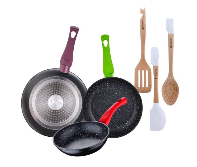 Set de frigideiras san ignacio de 3 peças + set de utensílios