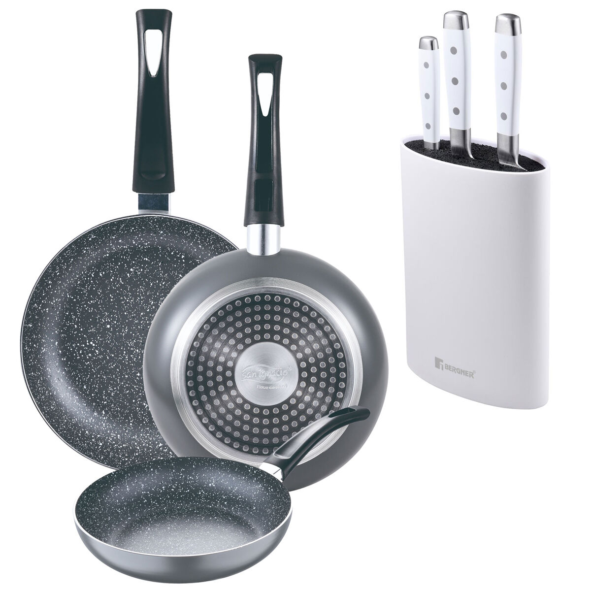 Set de frigideiras san ignacio de 3 peças + set de facas + tacoma