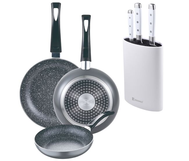 Set de frigideiras san ignacio de 3 peças + set de facas + tacoma