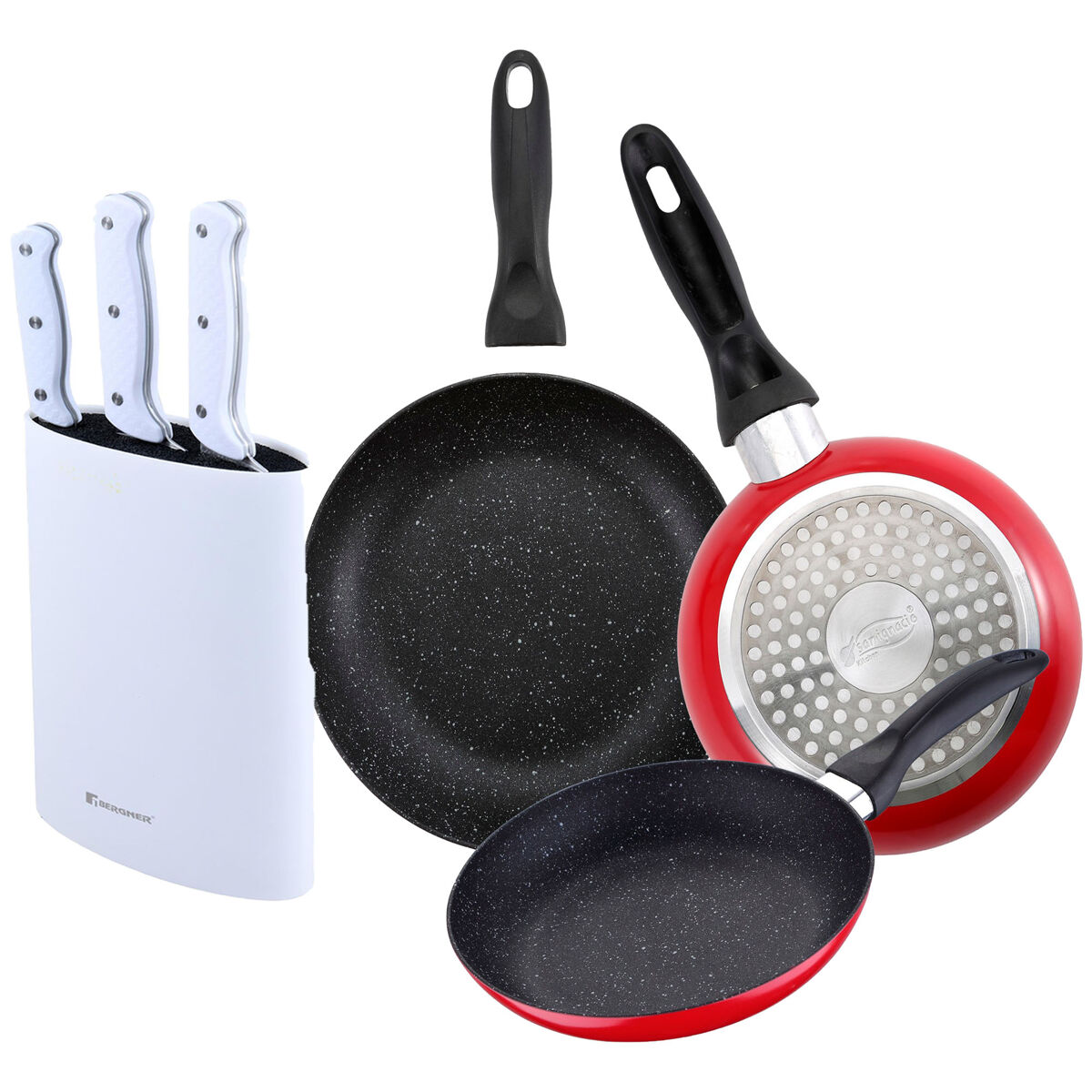 Set de frigideiras san ignacio de 3 peças + set de facas
