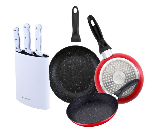 Set de frigideiras san ignacio de 3 peças + set de facas