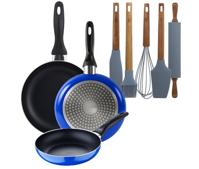 Set de frigideiras san ignacio com 3 peças + set de utensílios