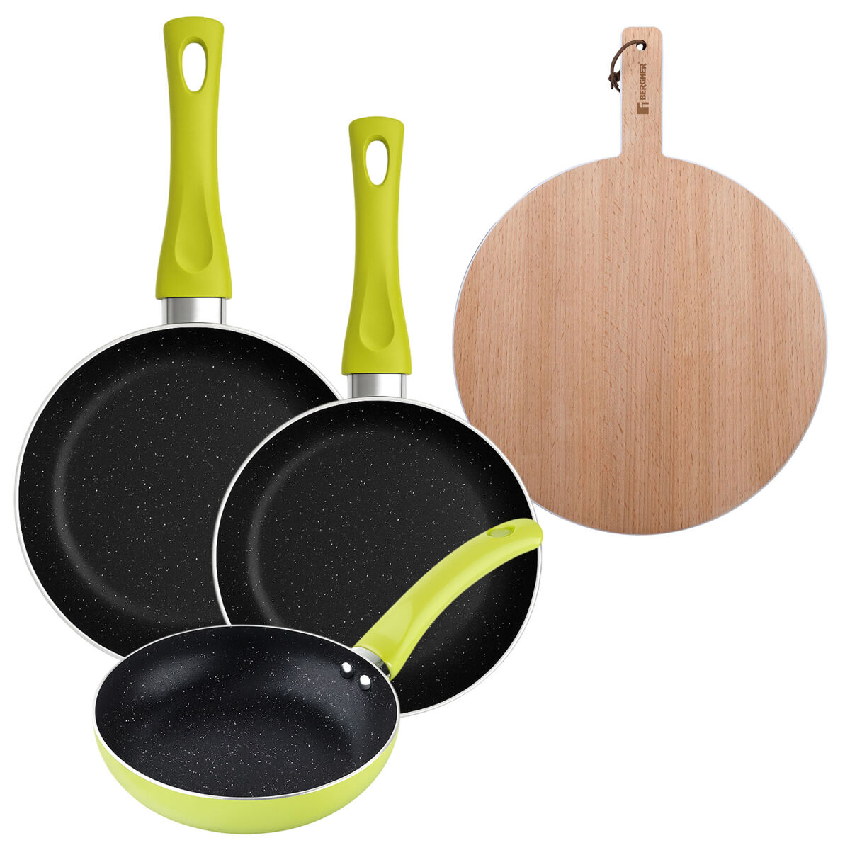Set de frigideiras san ignacio de 3 peças + tábua de corte