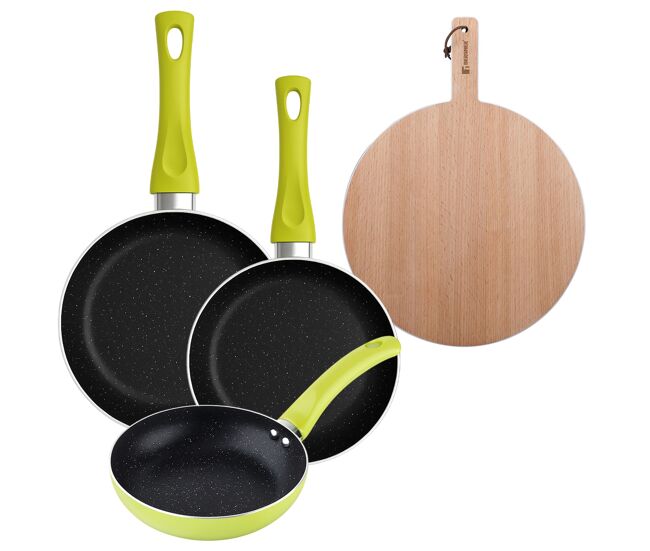 Set de frigideiras san ignacio de 3 peças + tábua de corte