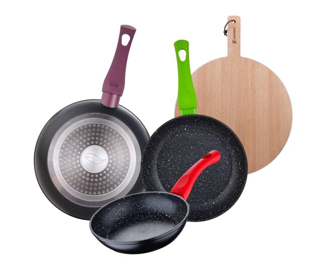 Set de frigideiras san ignacio de 3 peças + tábua de corte
