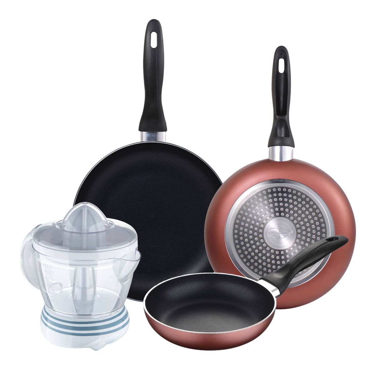 Set de frigideiras san ignacio de 3 peças + espremedor de frutas
