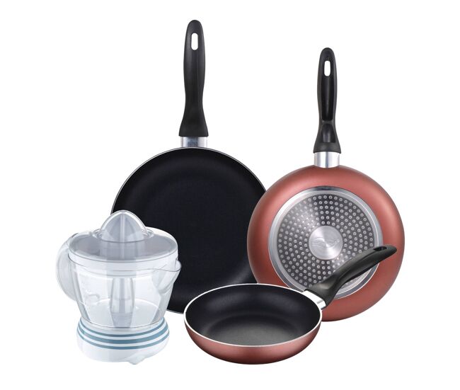 Set de frigideiras san ignacio de 3 peças + espremedor de frutas