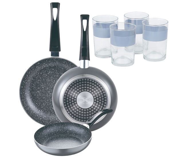 Set de frigideiras san ignacio de 3 peças + 4 copos de 0,5l