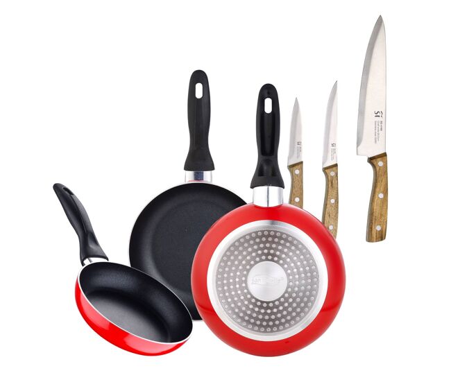 Set de frigideiras san ignacio de 3 peças + set de facas