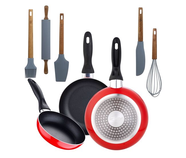 Set de frigideiras san ignacio com 3 peças + set de utensílios