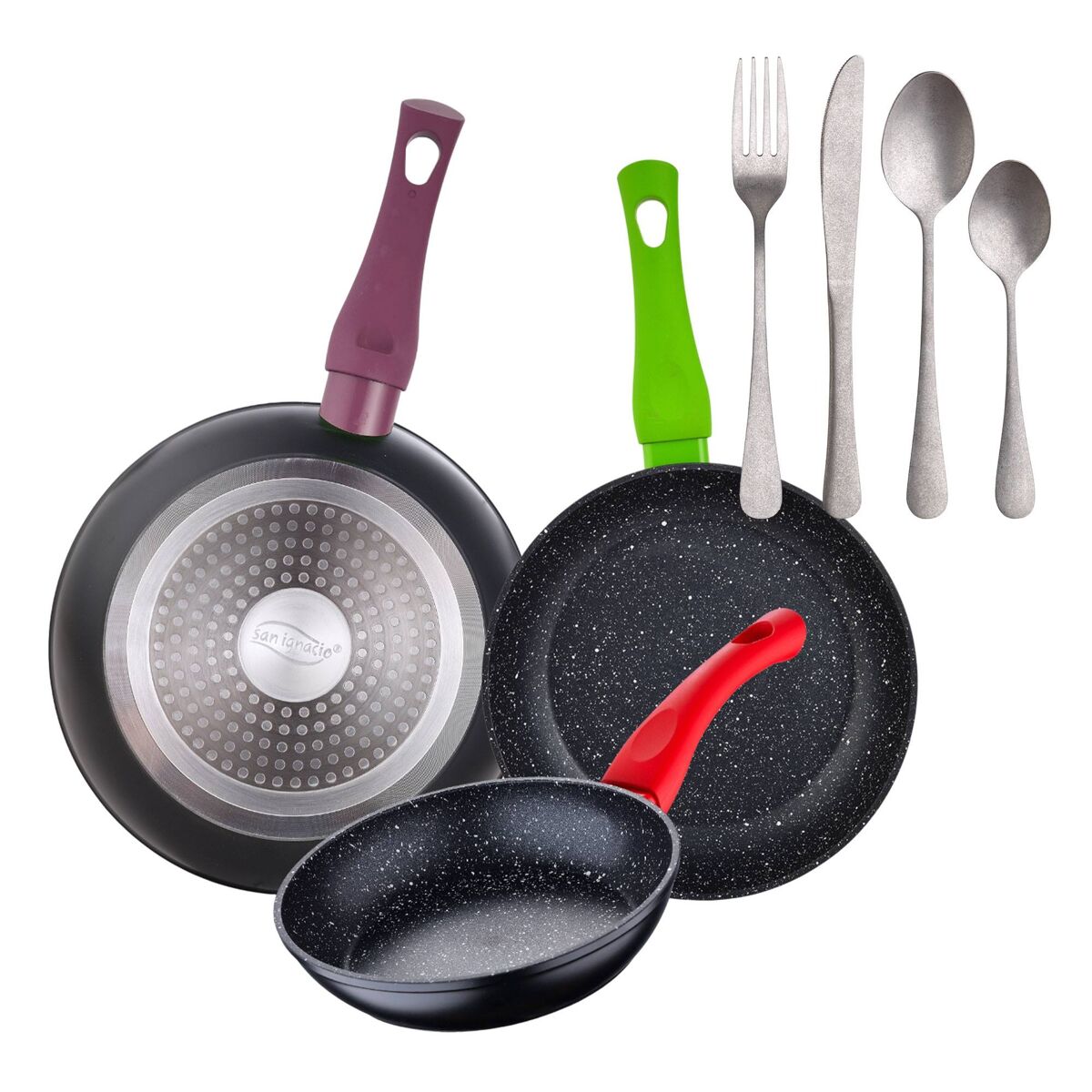 Set de frigideiras san ignacio com 3 peças + 16 talheres