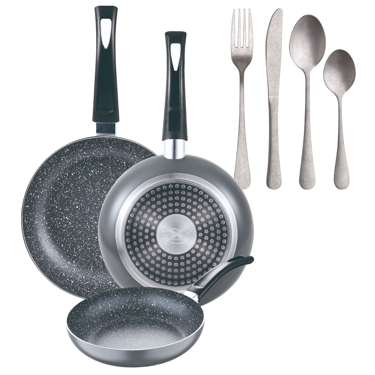 Set de frigideiras san ignacio com 3 peças + 16 talheres
