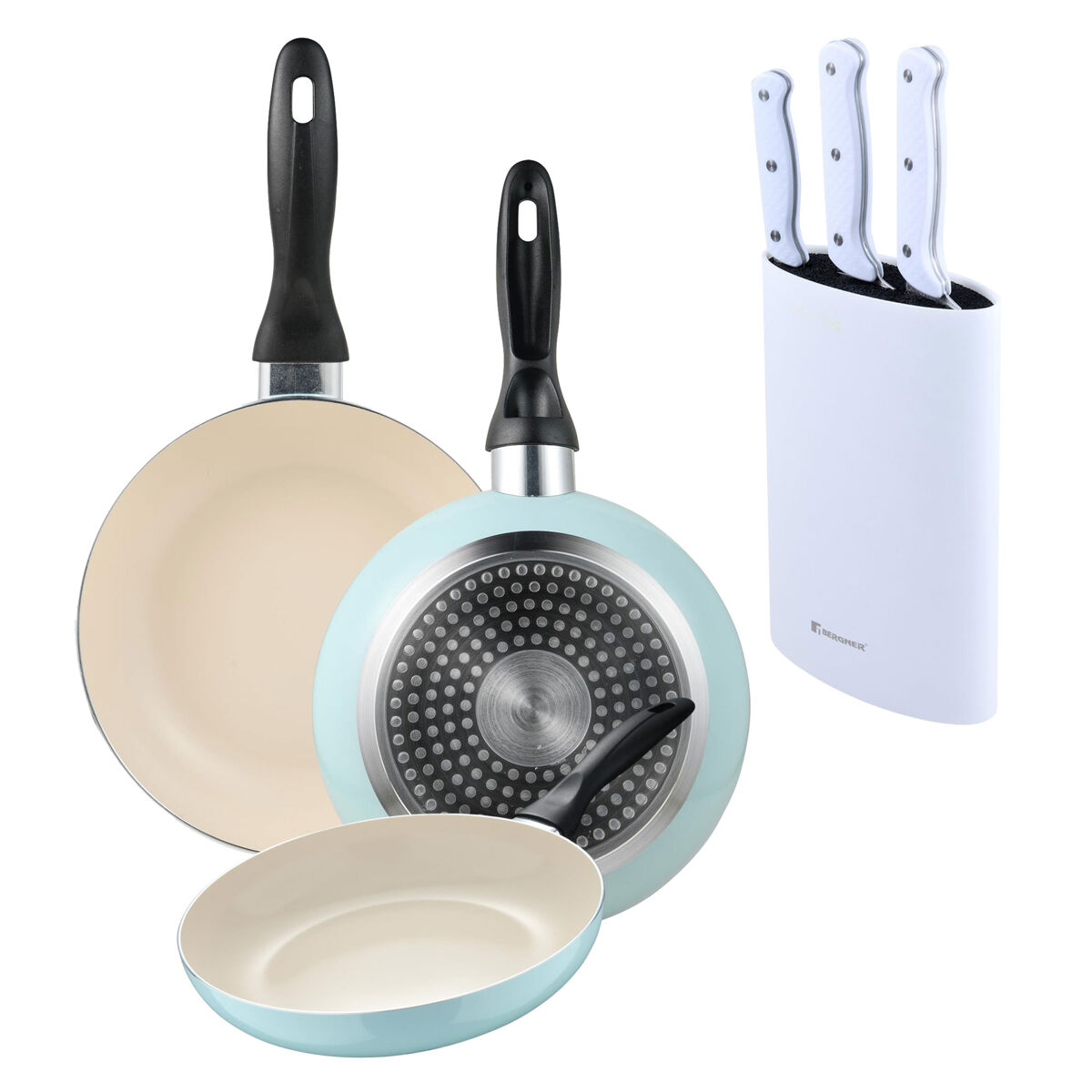 Set de frigideiras san ignacio de 3 peças + set de facas