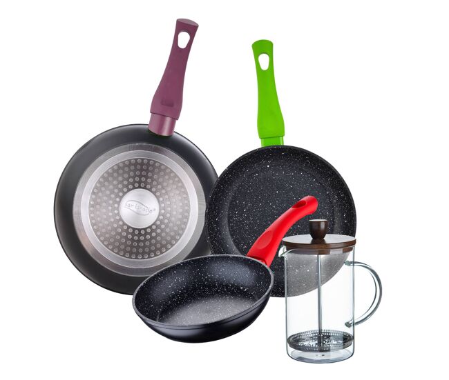 Set de frigideiras san ignacio de 3 peças + cafeteira francesa