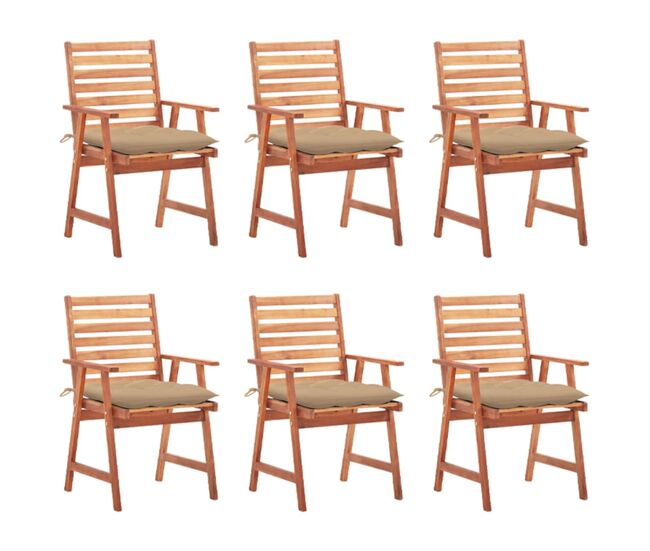 Cadeiras de jantar p/ jardim - cadeiras de exterior 6 pcs c/ almofadões acácia maciça