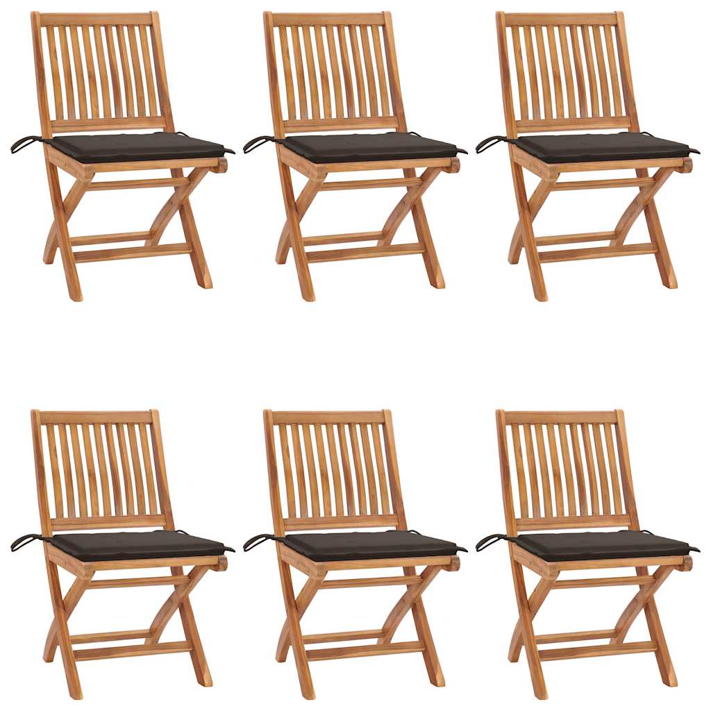 Cadeiras de jardim - cadeiras de exterior dobráveis c/ almofadões 6 pcs teca maciça