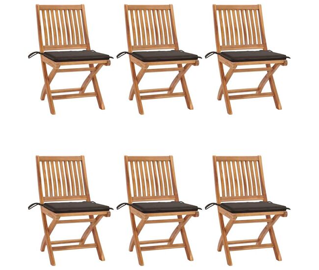 Cadeiras de jardim - cadeiras de exterior dobráveis c/ almofadões 6 pcs teca maciça