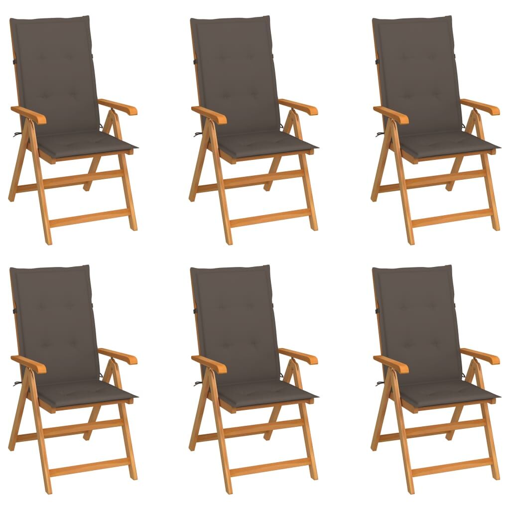 Cadeiras de jardim - cadeiras de exterior c/ almofadões cinza-acast. 6 pcs teca maciça