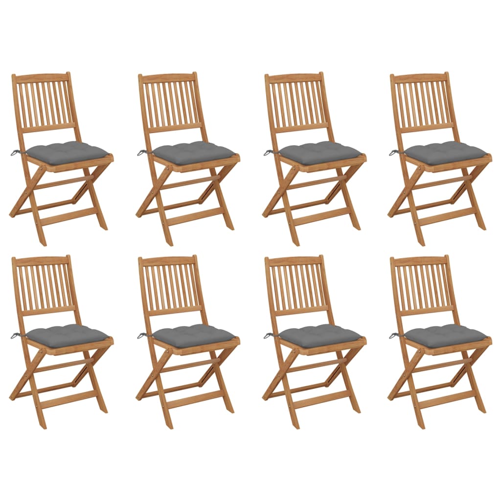 Cadeiras de exterior - cadeiras de jardim dobráveis c/ almofadões 8pcs acácia maciça