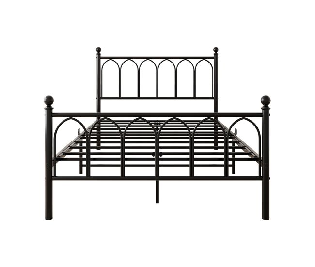 Cama metálica 120x200 - cabeceira e pés vintage, led, usb, arrumação, aço - preto
