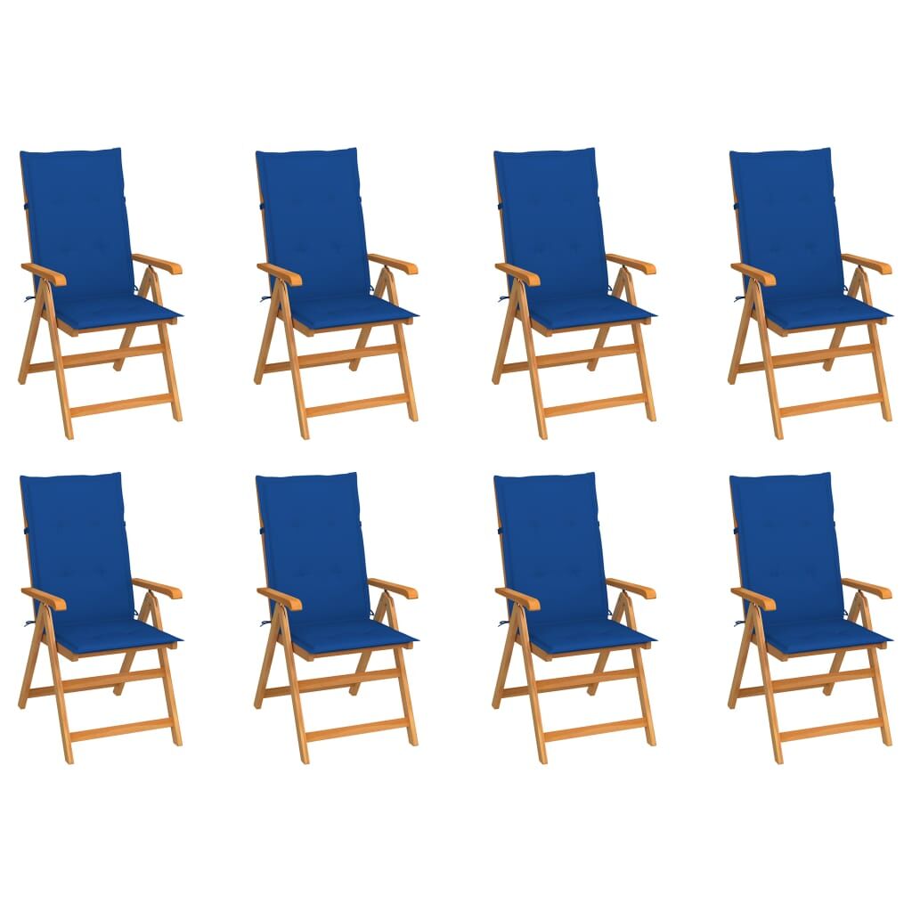 Cadeiras de jardim - cadeiras de exterior reclináveis c/ almofadões 8 pcs teca maciça