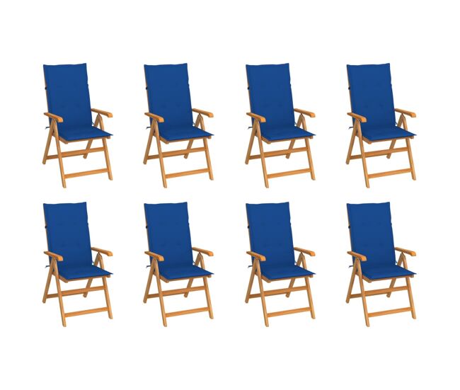 Cadeiras de jardim - cadeiras de exterior reclináveis c/ almofadões 8 pcs teca maciça