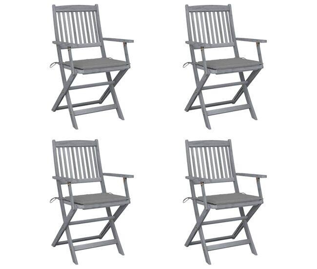 Cadeiras exterior - cadeiras de jardim dobráveis c/ almofadões 4 pcs acácia maciça