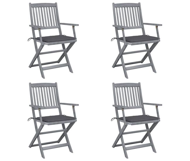 Cadeiras exterior - cadeiras de jardim dobráveis c/ almofadões 4 pcs acácia maciça