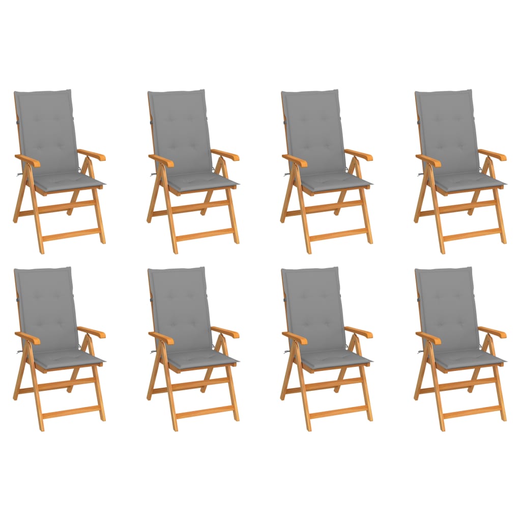 Cadeiras de jardim - cadeiras de exterior reclináveis c/ almofadões 8 pcs teca maciça