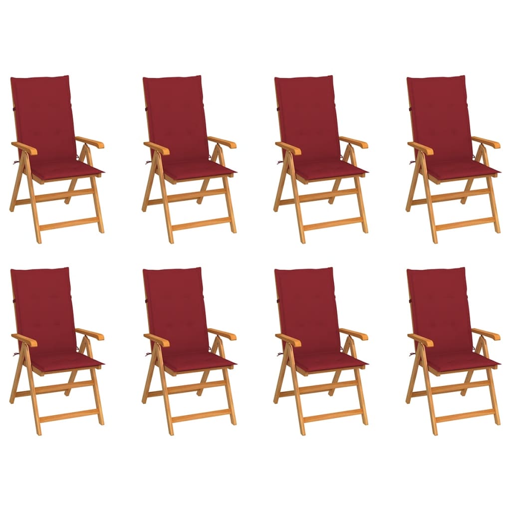 Cadeiras de jardim - cadeiras de exterior reclináveis c/ almofadões 8 pcs teca maciça